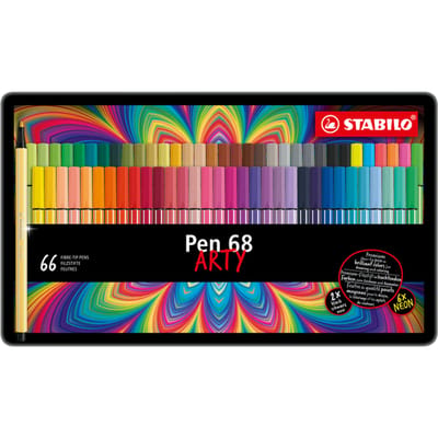 STABILO Pen 68 - Premium Viltstift - Metalen Etui Met 66 Stuks - Met 65 Verschillende Kleuren
