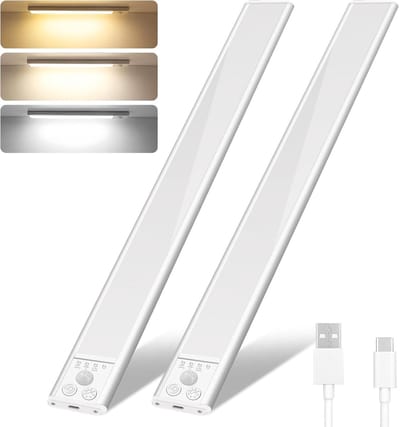 2x LED Onderbouwlamp met Bewegingsmelder - Oplaadbaar en Dimbaar - 3 Lichtkleuren voor Keuken, Kast en Trap