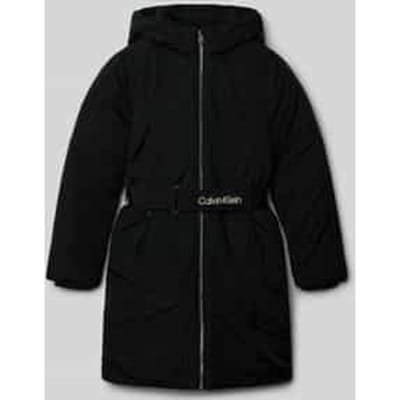 Regular fit lange jas met logostitching model 'Belted'