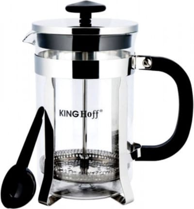 Madame Chai Kinghoff Koffie- en Theepress - 0,35 Liter - Roestvrijstalen Theemaker met Glazen Beker & Maatlepel