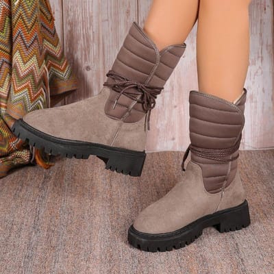 Maat 35-43 Platform Halfhoge Laarzen Dames Winter Warm Pluche Suède Sneeuwlaarzen Waterdicht Designer Platte Schoenen Vetersluiting Dames Katoenen Schoenschoenen 43