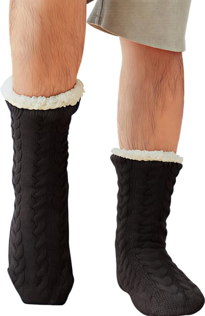 Thermische Herensokken – Winter Warme Antislip Pantoffelsokken – Verdikt Katoen en Fluweel – Zwart – Zachte Thuis Slaap Sokken – Korte Vloersokken – Comfortabele Huissokken met Antislip Zool