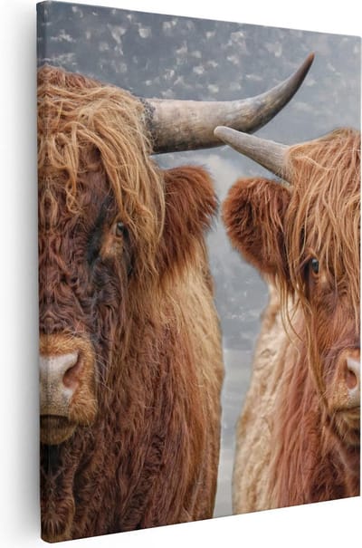 Artaza Canvas Schilderij Hooglander - 40x50 cm - Muurdecoratie Woonkamer - Wanddecoratie Gewei - Kamer Accessoires