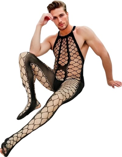 LekkerStout Heren Bodysuit - Open Kruis - Zwart - Sexy Herenlingerie | M-XL | ( LS202 )