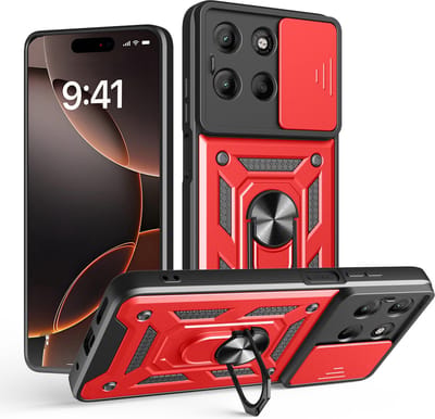 MobyDefend Hoesje - Geschikt voor Motorola Moto G15 / G15 Power / G17 / G17 Power - Pantsercase Met Draaibare Ring - Rood