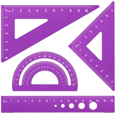 Dailygoods- Liniaal 15 cm - Geometrieset - 4-delige Set - Hoekmeter - Driehoek - Robuuste Aluminiumlegering