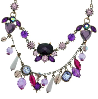 Behave - Paarse Ketting met Hartjes en Steentjes - 37 cm
