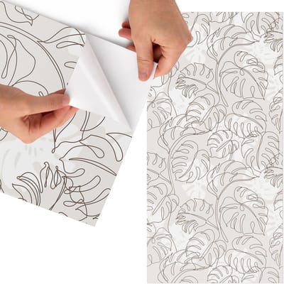 Tulup Meubelfolie - Monstera-bladeren Meubelfolie - 65x130 cm - Beige Meubelfolie - Decoratiefolie - Lijntekening Meubelfolie - Meubel Wrap Folie - Woonkamer decoratie - Planten
