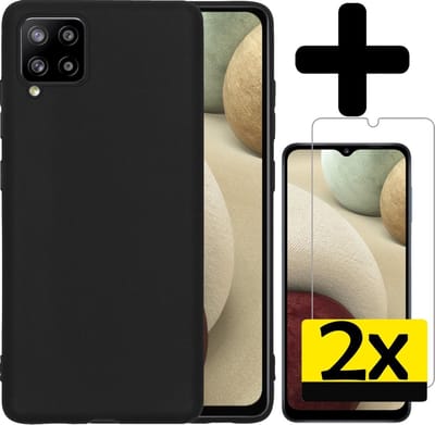 Hoesje - Met 2x Screenprotector - Geschikt voor Samsung Galaxy A12 - Sterk & Shockproof - Back Cover - Siliconen Case - Telefoon Hoes - Telefoonhoesjes - Zwart