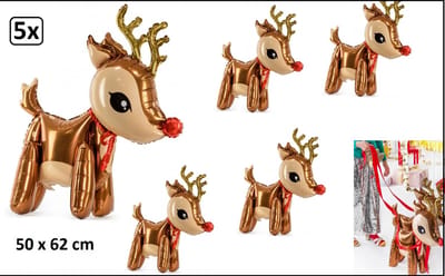 5x Rendier Folie ballon  50 x 62 cm - Kerst kerstman winter hohoho Rudolph