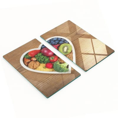 Set van twee decoratieve glazen keukenplanken met hartvormig groentemotief, 2x30x52 cm