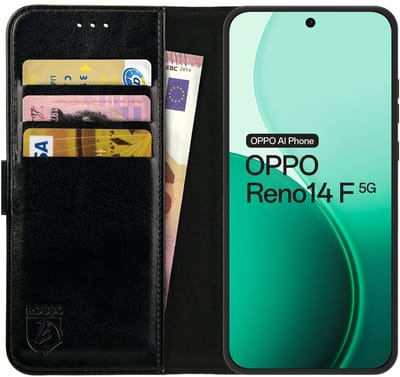 Rosso Element Geschikt voor Oppo Reno 14 F | Wallet Book Case | Portemonnee Hoesje | 3 Pasjes | Magneetsluiting | Stand Functie | Zwart