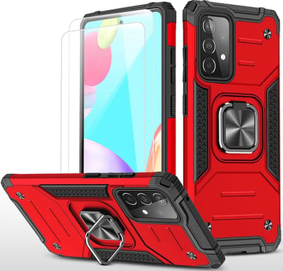 Hoesje Geschikt Voor Samsung Galaxy A52 Hoesje Heavy Duty Armor hoesje Rood - Galaxy A52 Case Kickstand Ring cover met Magnetisch Auto Mount- Hoesje Geschikt Voor Samsung Galaxy A52 screenprotector 2 pack