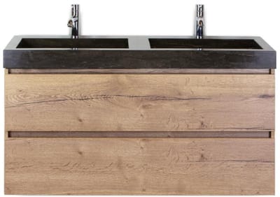 Maxx XL Badmeubelset 120 cm - Natuur Eiken - Wastafel Lucca Dubbel 2 Kraangaten