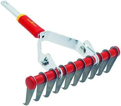 Mosverwijderaar Gazon - Riet hark - Gazon onderhoud - Roestvrij staal - 30cm kop - Rood