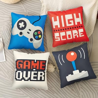 4 stuks Retro videospel thema digitale print kussensloop Korte pluche Geschikt voor woonkamers slaapkamers banken sierkussenhoes 45x45cm