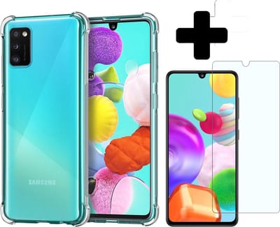 Hoesje - Met Screenprotector - Geschikt voor Samsung Galaxy A41 - Sterk & Shockproof - Back Cover - Siliconen Case - Telefoon Hoes - Shock Proof - Telefoonhoes - Transparant