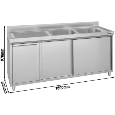 GGM Gastro Spülschrank ECO - 1800x600mm - mit Abfallbehälter & 2 Becken rechts