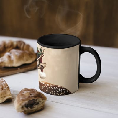 Magische Mok - Foto op Warmte Mokken - Koffiemok - Kerst - Hert - Gewei - Rood - Magic Mok - Beker - 350 ML - Theemok
