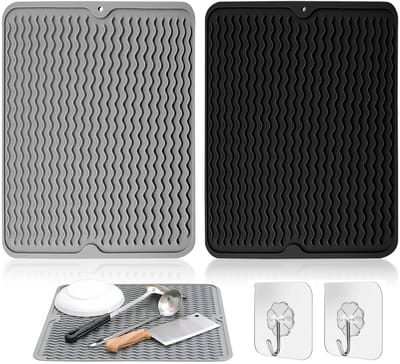 Dailygoody - Afdruipmat - Siliconen afdruipmat - Hittebestendig en antislip - 40 x 30 cm - Keukengerei drogen - Grijs en zwart