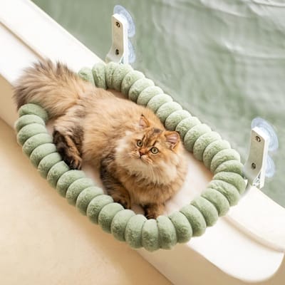 Famanu – Opvouwbare kattenraambaars met afneembare hoes, stevige raamhangmat tot 18 kg, groen