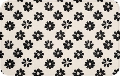 WC mat 80x50 cm - Antislip - Grafisch - Madeliefjes - Zwart - Beige - Toiletmat - Vloermat - Douchemat - Toilet tapijt - Toiletmatten