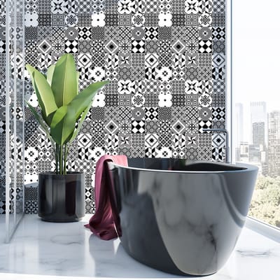 Zelfklevende tegelmuurstickers voor keuken en badkamer - 60 cementtegelstickers, Azulejos Xaviera-stijl - 60 stickers, 20x20 cm