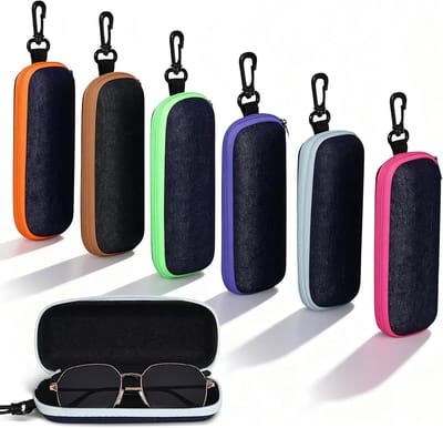 Set van 6 Denim Brillenhoezen, Reisbrillenhoezen met Rits, Duurzame Hardcase voor Zonnebrillen en Optische Brillen voor Mannen en Vrouwen