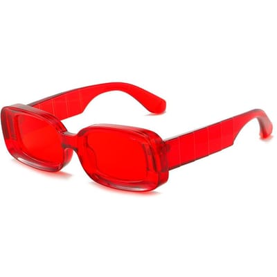 Premium Helderblauwe Zonnebril Mannen dames Retro Luxe Designer Zonnebrillen Vintage Tinten Vierkante Bril Vrouwelijk Oculos De Sol UV400 As shown red