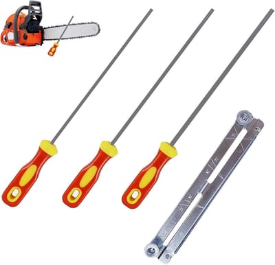 Kettingzaagvijl Set - Ronde Slijpers - Handmatig Slijpen - Hoge Hardheid Staal - 3 Maten - Rood Geel