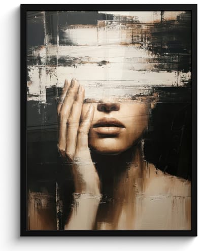 Poster in lijst - Fotolijst 60x80 cm - Posters - Hand - Gezicht - Strepen - Abstract - Posterlijst zwart - Decoratie - Wanddecoratie woonkamer - Muurdecoratie slaapkamer