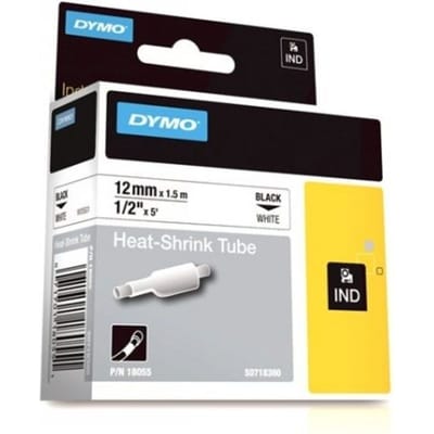 Labeltape dymo rhino industrieel krimpkous 12mm Zwart op wit