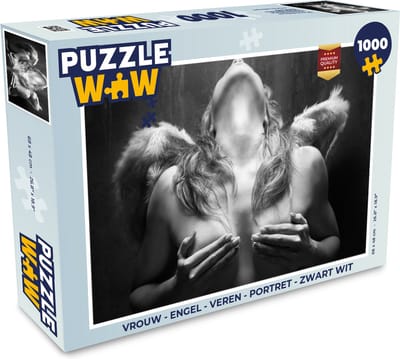 Puzzel Vrouw - Engel - Veren - Portret - Zwart wit - Legpuzzel - Puzzel 1000 stukjes volwassenen