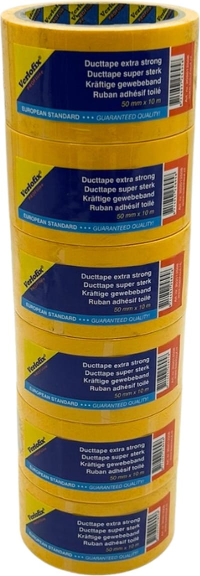 Verlofix Duct Tape - 6 rollen - 50 mm Breed - Rol van 10 Meter - Plakband - Grote Kleefkracht - Zeer Sterk - Waterdichte tape - Geel