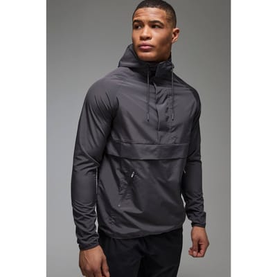 Man Active Gym Regular Fit Windbreaker Jacket | Charcoal | Size 2XL