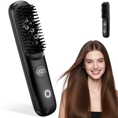 carmdering - Haarborstel stijltang - draadloze mini stijltang borstel - negatieve ionen en anti-verbranding - 3 temperatuurstanden - snel opwarmend voor haarstyling, grijs