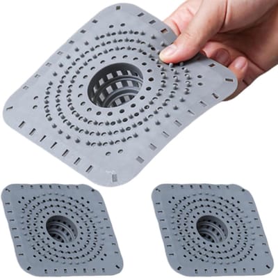 Haarfilter Afvoer - Douche Zeef - Verstopping Voorkomen - Flexibel Siliconen - 125 x 125 mm - Grijs