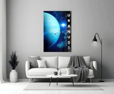 Glasschilderij Uranus – Ruimte en Planeet Wanddecoratie – Modern Universele Kunst voor Woonkamer of Kinderkamer - 90x60 cm
