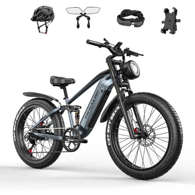 Vélo électrique TIFGALOP 26 pouces, moteur 1000W, batterie lithium amovible 48V22Ah, autonomie 45-90 km, double suspension