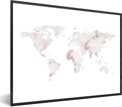 Poster in lijst - Fotolijst 80x60 cm - Posters - Wereldkaart - Marmer - Roze - Posterlijst zwart - Decoratie - Wanddecoratie woonkamer - Muurdecoratie slaapkamer