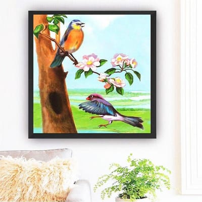 Peinture au Diamant 5D Perçage Complet Rond Oiseaux Strass Images Broderie Diamant 30x30 green