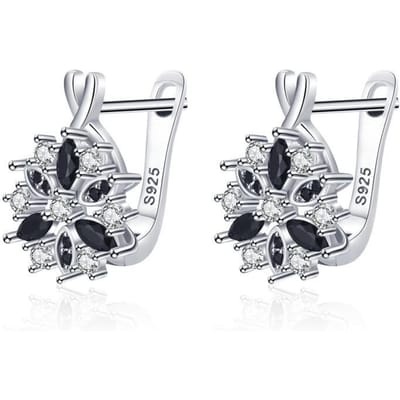 Boucles d'oreilles créoles en argent sterling 925 avec spinelle noire ronde et tendance pour femme, bijoux fins, bijoux I212 gray