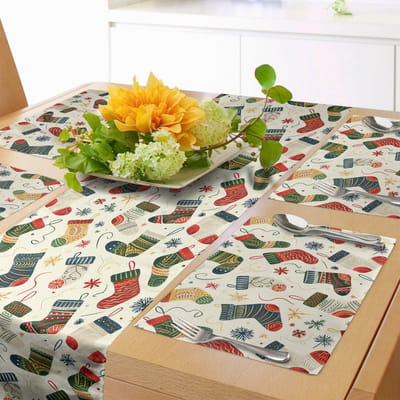 Dailygoods- Kersttafelloper 41 cm x 183 cm - Set Placemat - Tafeldecoratie - Kleur: Donker Koraal Groenblauw Grijs - Multifunctioneel - Stijlvol en Functioneel - Tafelkleed