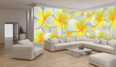 Fotobehang Vlies Bloemen | Geel, Wit | GROOT 832x254cm