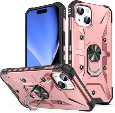 Coverup Hoesje - Geschikt voor iPhone 15 Hoesje - Coverup Heavy Duty Ring Kickstand Back Cover - Rose Gold