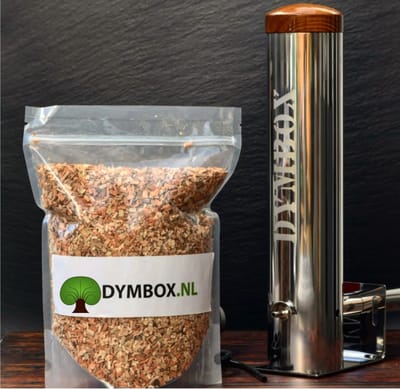 Dymbox 2,3L rookgenerator incl. haken set t.w.v. 55,95 en 1kg rookhout voor rookovens rookkasten en BBQ (cold smoker) koud rook generator CSG.