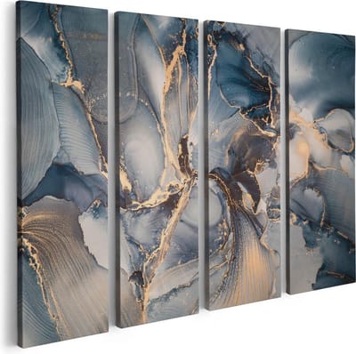 Artaza Canvas Schilderij Vierluik Abstracte Luxe Kunst - Zwart met Goud - 80x60 cm - Wanddecoratie Woonkamer - Schilderijen - Muurdecoratie