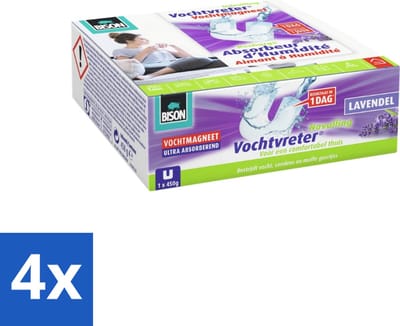 Bison - Ambiance - Vochtvreter - Vochtmagneet - Navulverpakking - 450 Gram - 1 Stuk - Lavendel - Voordeelverpakking - 4 stuks