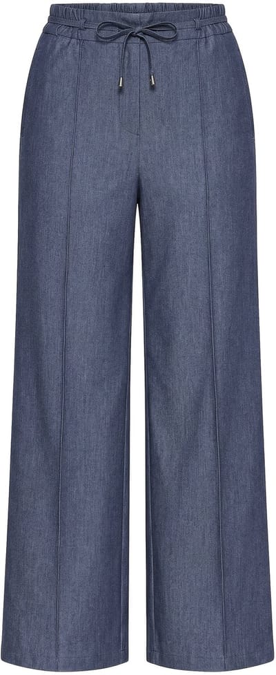 Ulla Popken - Dames - Broek jeanslook decoratieve afwerking rechte pijp - Blauw denim - Maat 48