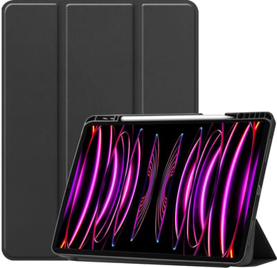 Hoesje - Geschikt voor Apple iPad Pro (2022) - 12.9 inch - Dun & Stevig - Trifold Bookcase - Hard Cover Case - Met Uitsparing Geschikt voor Apple Pencil - Hardcover Book - Tablet Hoes - Zwart